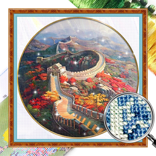 Great Wall Round Plate - 11CT Stamped Cross Stitch 60*60CM (Mona Lisa Brand Silk)