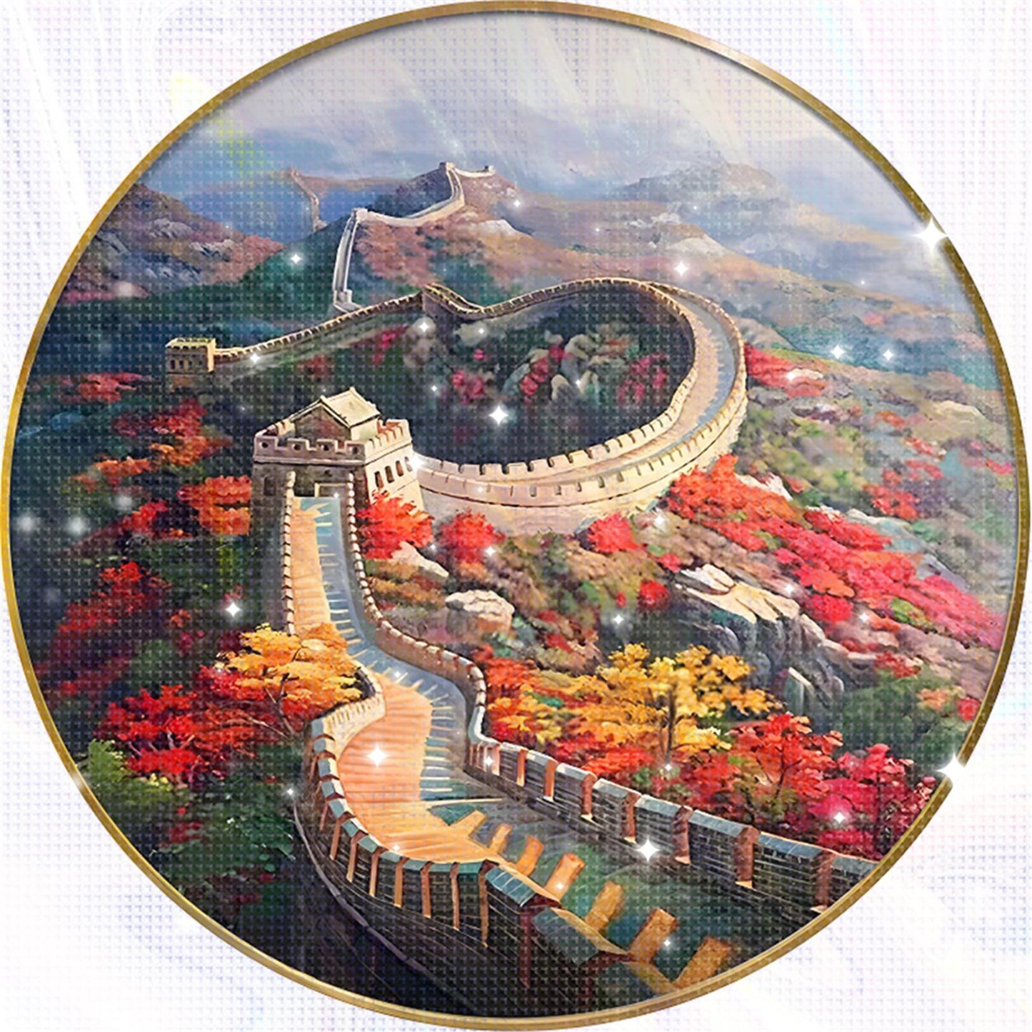 Great Wall Round Plate - 11CT Stamped Cross Stitch 60*60CM (Mona Lisa Brand Silk)