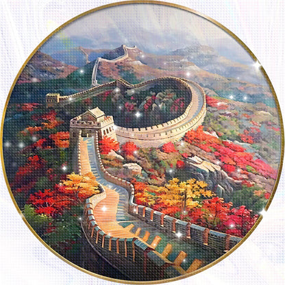 Great Wall Round Plate - 11CT Stamped Cross Stitch 60*60CM (Mona Lisa Brand Silk)