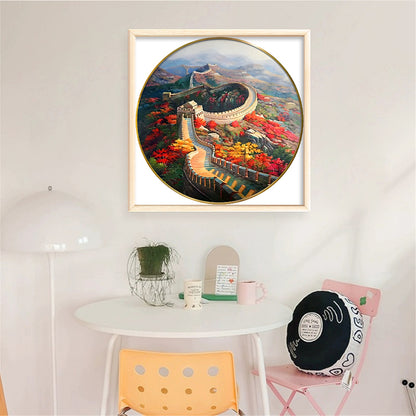 Great Wall Round Plate - 11CT Stamped Cross Stitch 60*60CM (Mona Lisa Brand Silk)