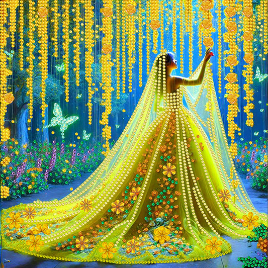 Yellow Dress Beauty - Special Shaped Drill Diamond Painting 30*30CM