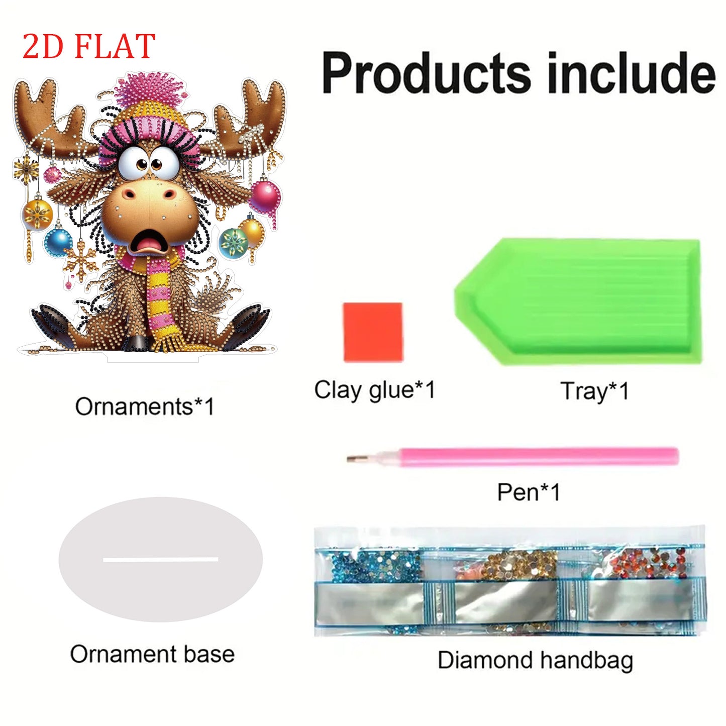 2D Flat Deer Horn Calf Print DIY Double-Sided Desktop Diamond Art Kits for Home
