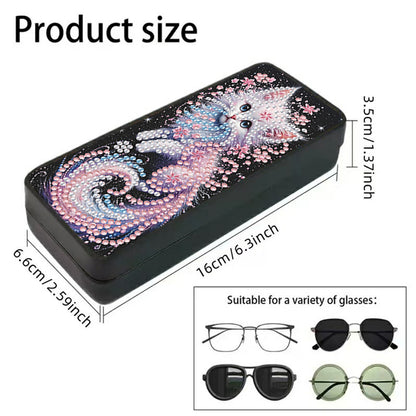 PU 5D Diamond Painting Sunglasses Storage Box Art Crafts Glasses Case (Cat)
