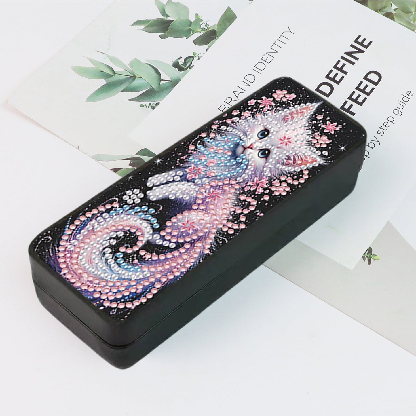 PU 5D Diamond Painting Sunglasses Storage Box Art Crafts Glasses Case (Cat)