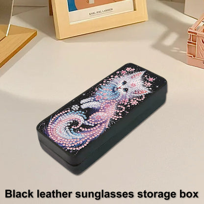 PU 5D Diamond Painting Sunglasses Storage Box Art Crafts Glasses Case (Cat)
