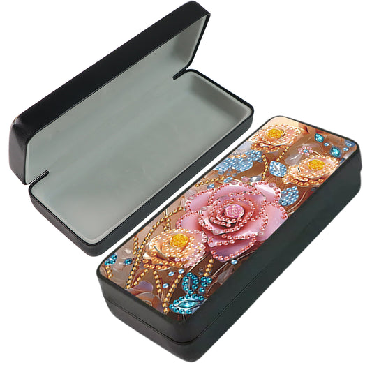 PU 5D Diamond Painting Sunglasses Storage Box Art Crafts Glasses Case (Rose)