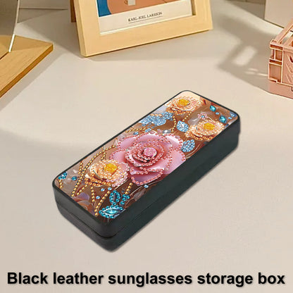 PU 5D Diamond Painting Sunglasses Storage Box Art Crafts Glasses Case (Rose)