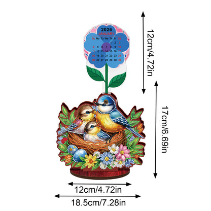 2026 Calendar DIY Diamond Painting Kit Bird Wooden Diamond Painting Calendar