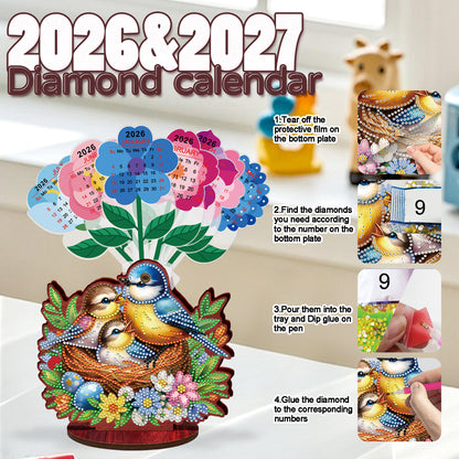 2026 Calendar DIY Diamond Painting Kit Bird Wooden Diamond Painting Calendar