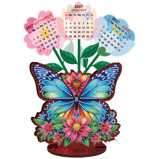 2026 Calendar DIY Diamond Art Kit Butterfly Wooden Diamond Painting Calendar