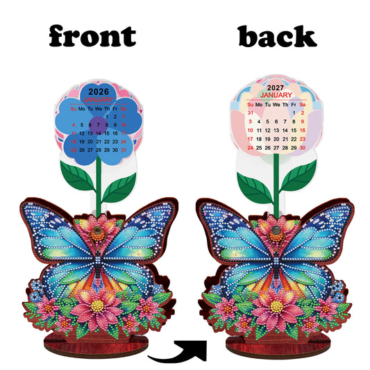 2026 Calendar DIY Diamond Art Kit Butterfly Wooden Diamond Painting Calendar