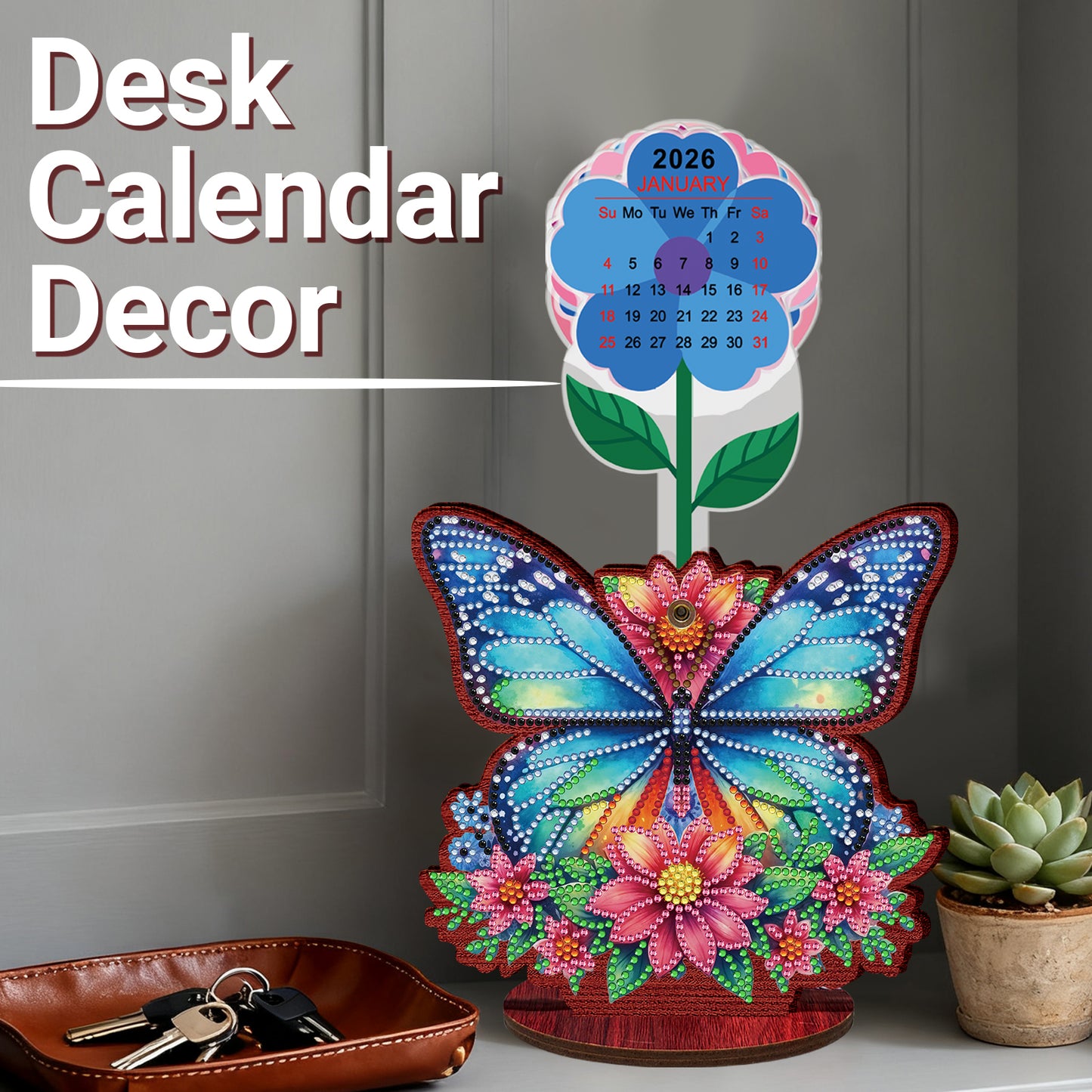 2026 Calendar DIY Diamond Art Kit Butterfly Wooden Diamond Painting Calendar