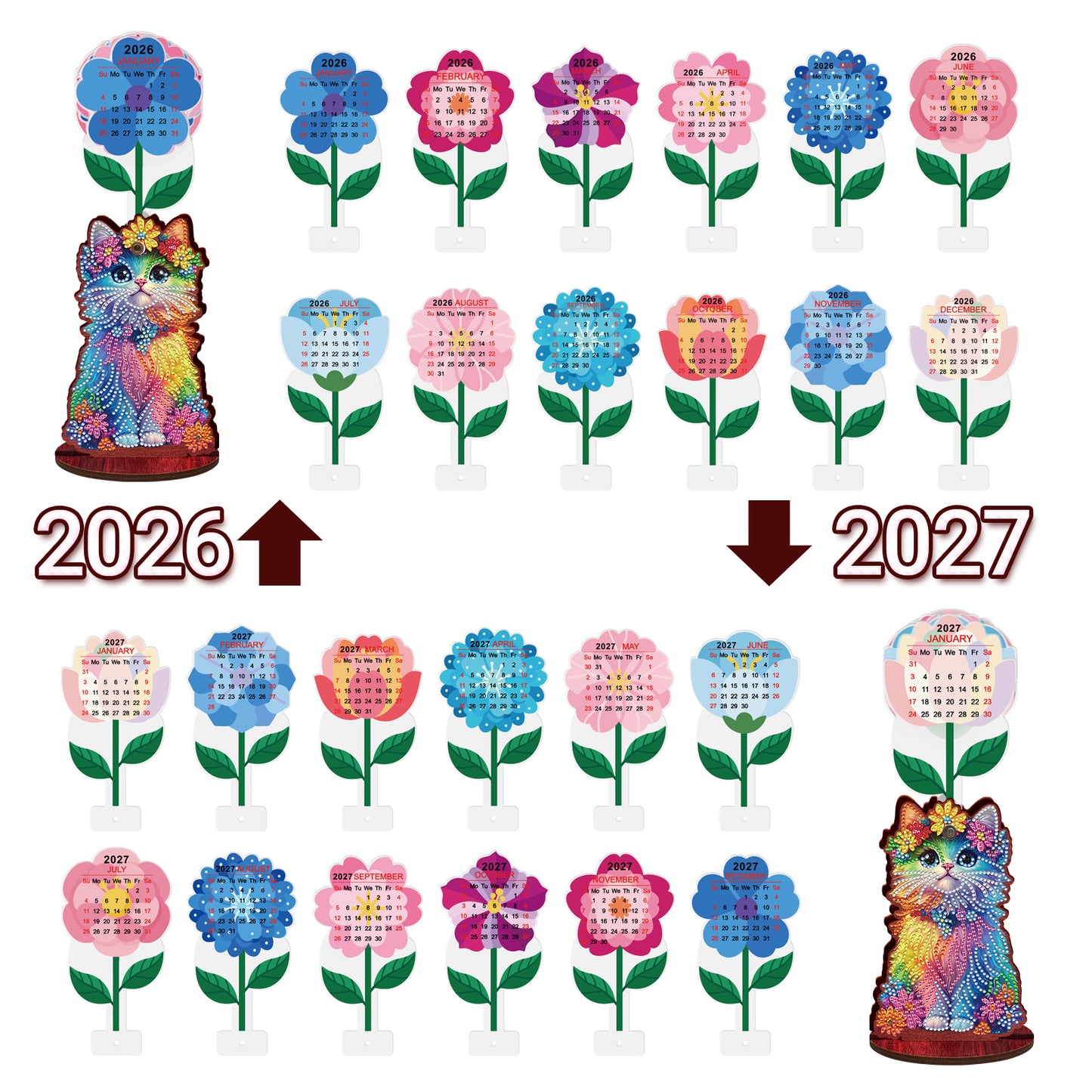 2026 Calendar DIY Diamond Painting Kit Cat Wooden Diamond Painting Calendar