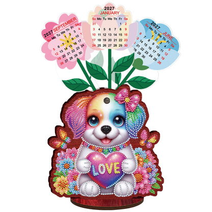 2026 Calendar DIY Diamond Painting Kit Dog Wooden Diamond Painting Calendar