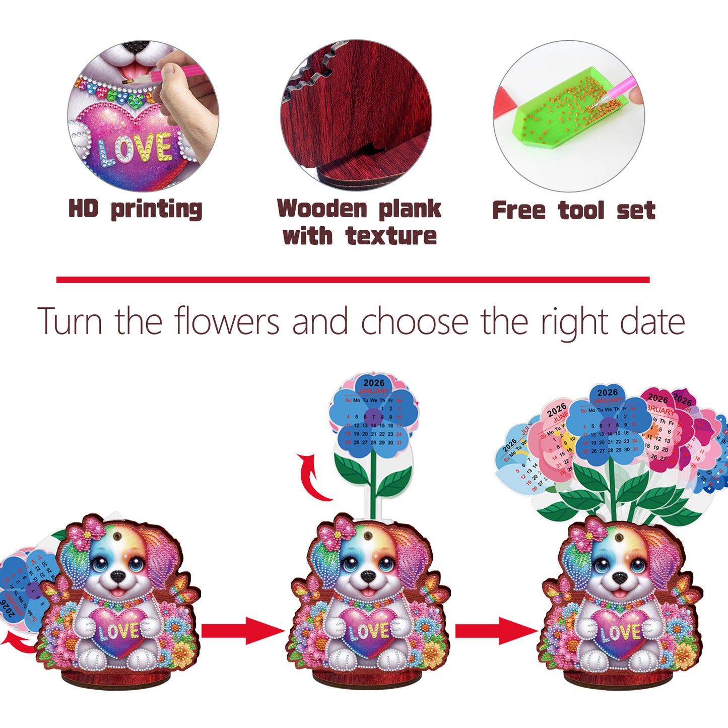 2026 Calendar DIY Diamond Painting Kit Dog Wooden Diamond Painting Calendar