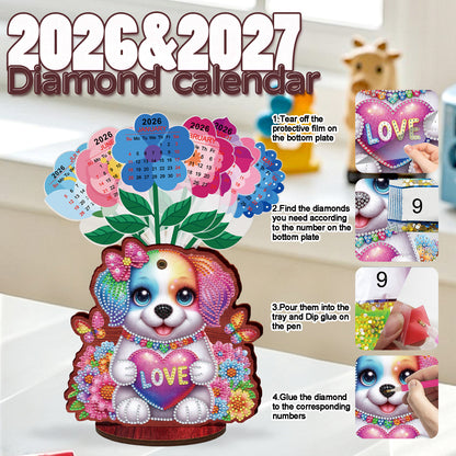 2026 Calendar DIY Diamond Painting Kit Dog Wooden Diamond Painting Calendar