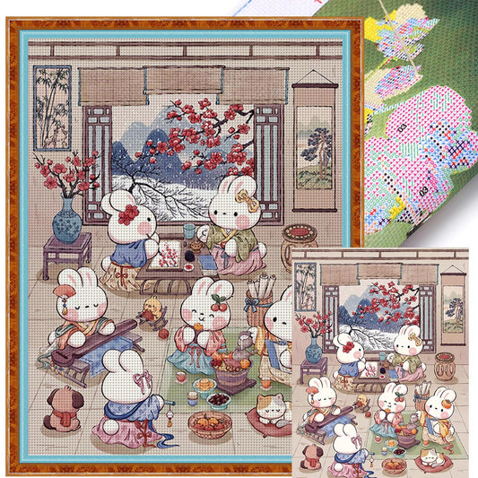 Winter Elegance Rabbit - 11CT Stamped Cross Stitch 55*70CM (Mona Lisa Brand)