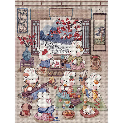 Winter Elegance Rabbit - 11CT Stamped Cross Stitch 55*70CM (Mona Lisa Brand)