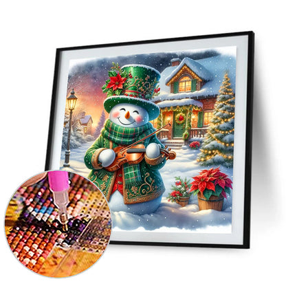 Snowman And Cottage - Full Round Drill Diamond Painting 40*40CM