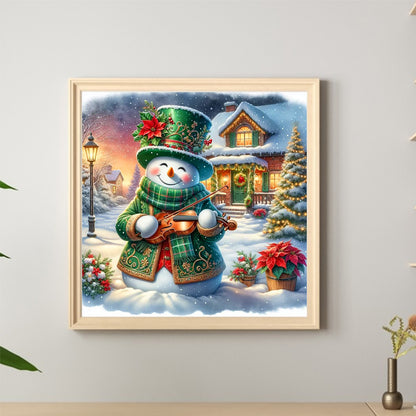 Snowman And Cottage - Full Round Drill Diamond Painting 40*40CM