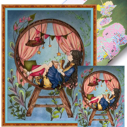 Forest Girl Diary - 11CT Stamped Cross Stitch 58*74CM (Egyptian cotton)(Xiaobai)