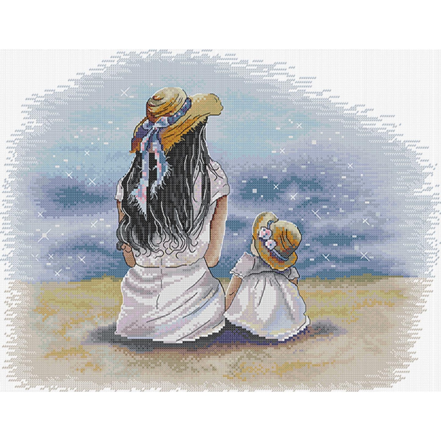 Mother And Daughter By The Sea - 14CT Stamped Cross Stitch 46*37CM(Joy Sunday)