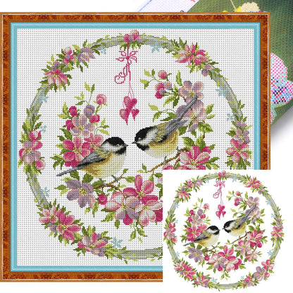 Bird And Flower Wreath Frame - 14CT Stamped Cross Stitch 48*48CM(Joy Sunday)
