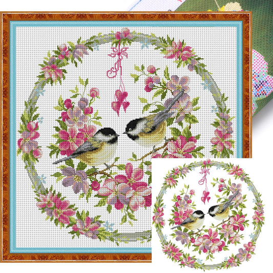 Bird And Flower Wreath Frame - 14CT Stamped Cross Stitch 48*48CM(Joy Sunday)