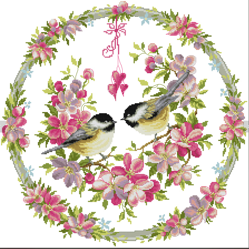 Bird And Flower Wreath Frame - 14CT Stamped Cross Stitch 48*48CM(Joy Sunday)