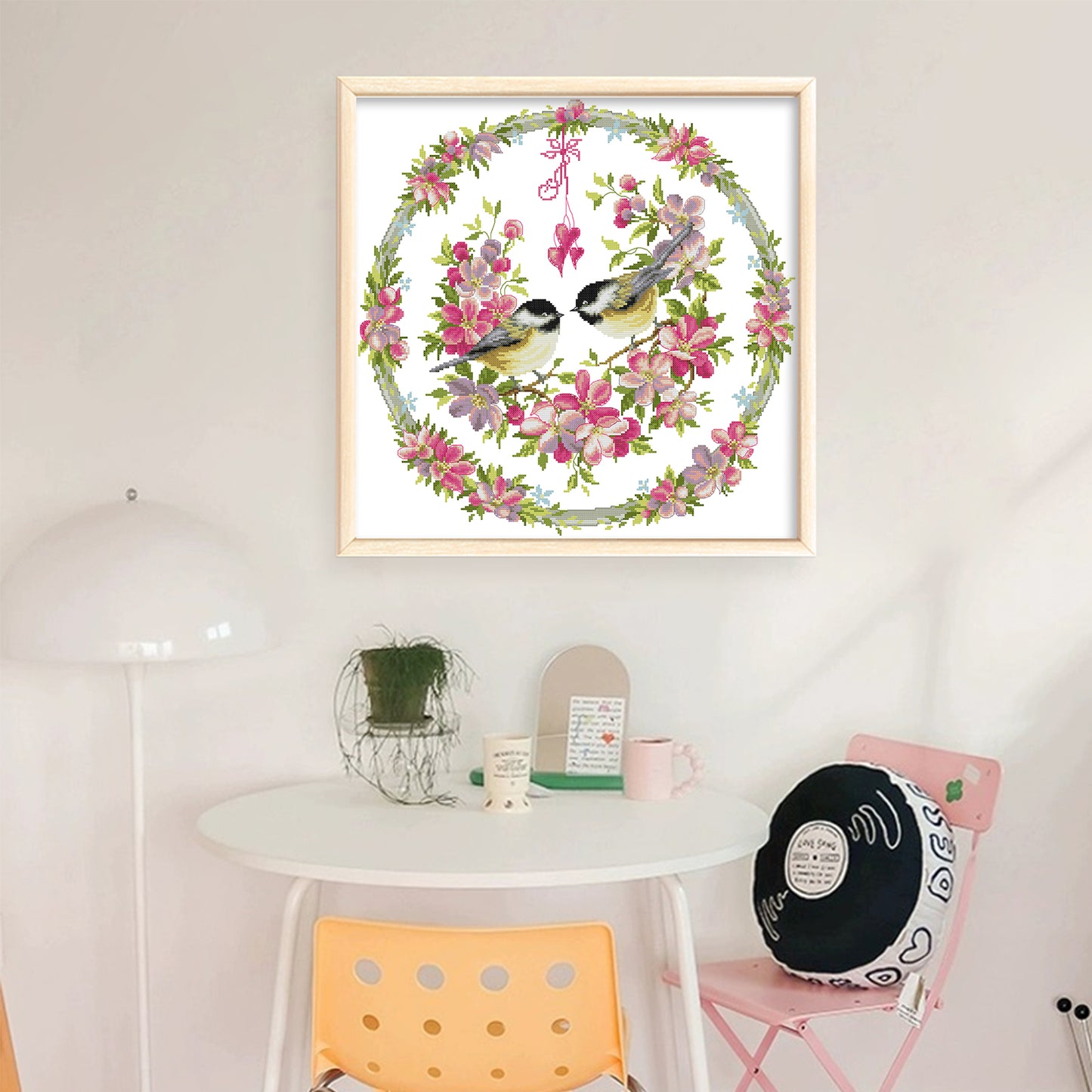 Bird And Flower Wreath Frame - 14CT Stamped Cross Stitch 48*48CM(Joy Sunday)