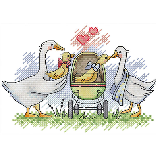 A Family Of White Geese - 14CT Stamped Cross Stitch 19*15CM(Joy Sunday)