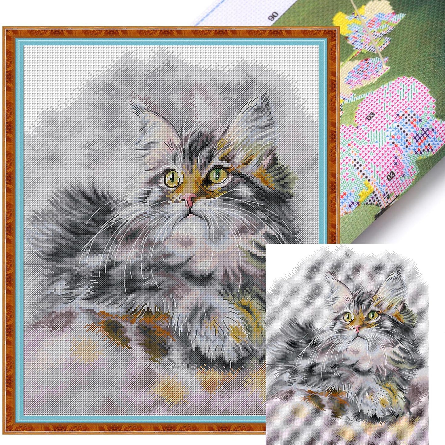 Furry Oil Painting Cat - 14CT Stamped Cross Stitch 35*43CM(Joy Sunday)