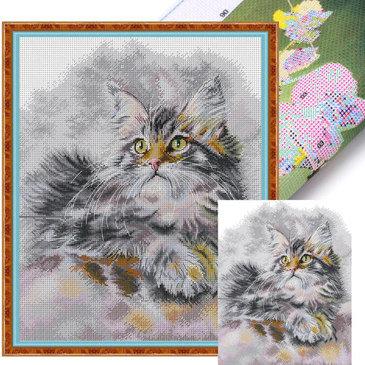 Furry Oil Painting Cat - 14CT Stamped Cross Stitch 35*43CM(Joy Sunday)