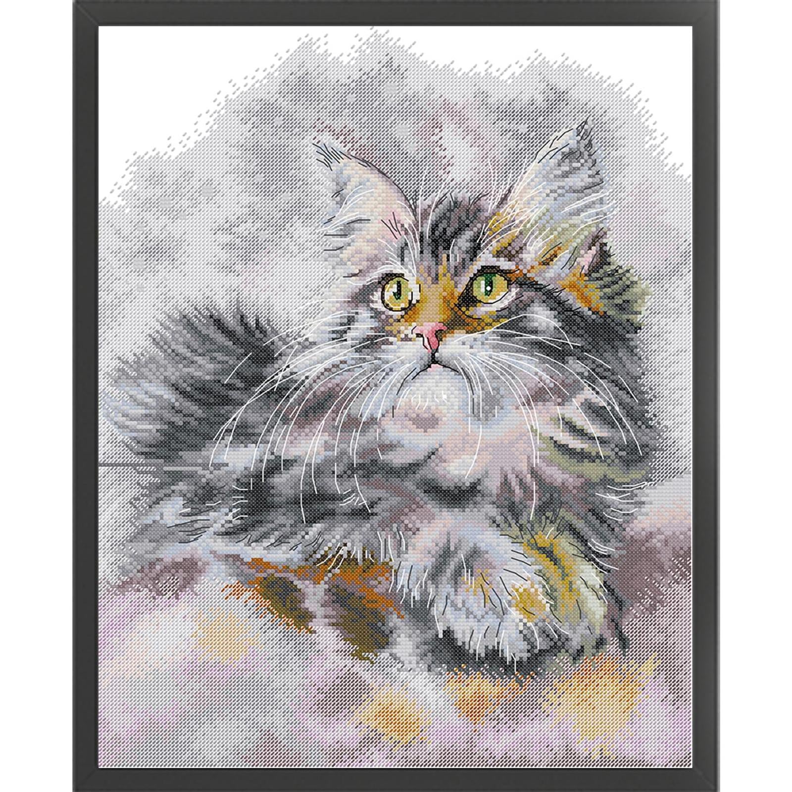 Furry Oil Painting Cat - 14CT Stamped Cross Stitch 35*43CM(Joy