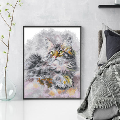Furry Oil Painting Cat - 14CT Stamped Cross Stitch 35*43CM(Joy Sunday)