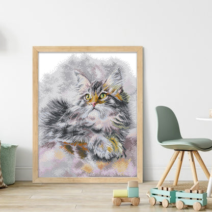 Furry Oil Painting Cat - 14CT Stamped Cross Stitch 35*43CM(Joy Sunday)