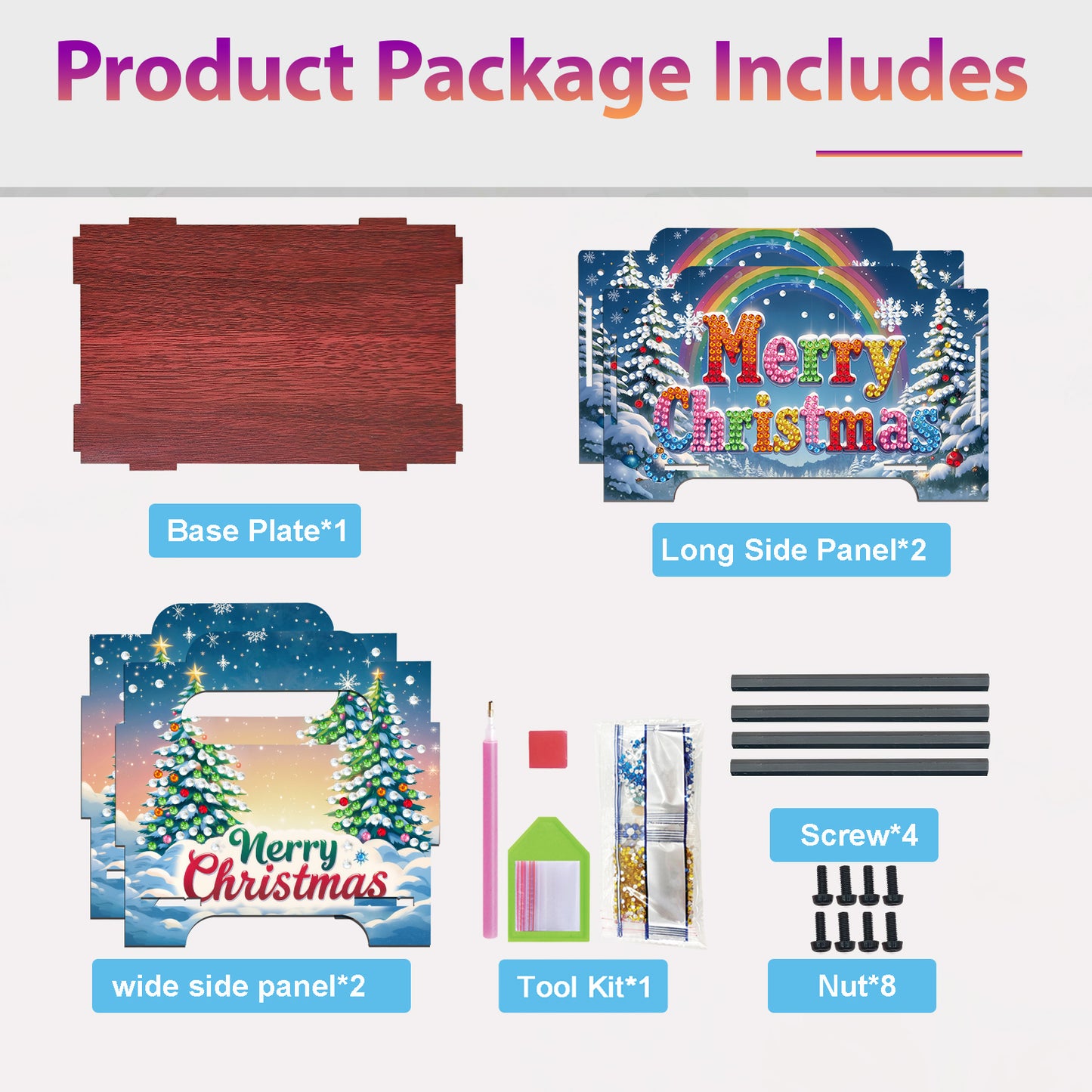 5D DIY Diamond Painting Decorative Storage Box Wood Storage Clutch (Christmas)