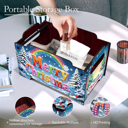 5D DIY Diamond Painting Decorative Storage Box Wood Storage Clutch (Christmas)