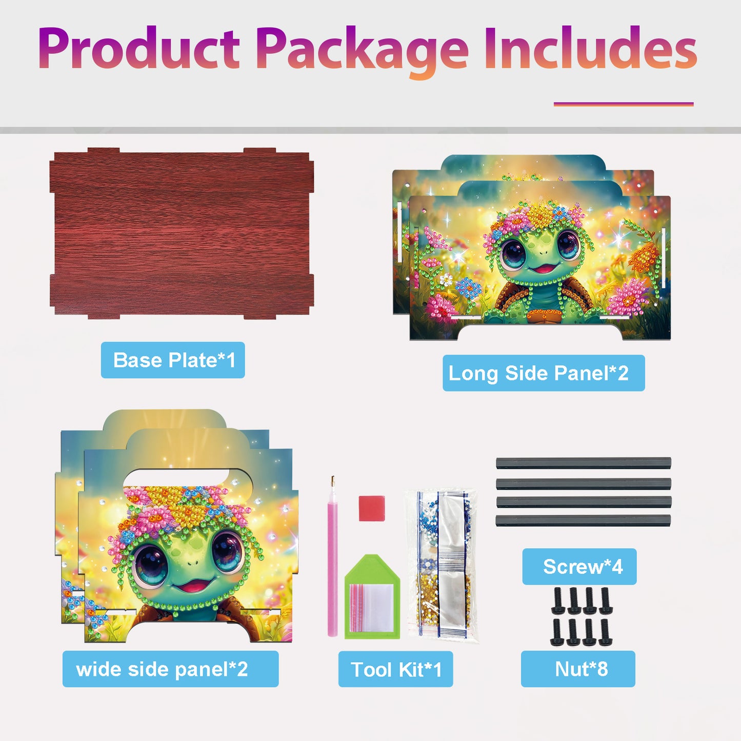 5D DIY Diamond Painting Art Decorative Storage Box Wood Storage Clutch (Turtle)