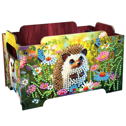 5D DIY Diamond Painting Decorative Storage Box Wood Storage Clutch (Hedgehog)