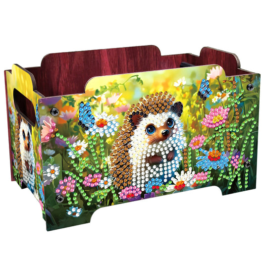 5D DIY Diamond Painting Decorative Storage Box Wood Storage Clutch (Hedgehog)