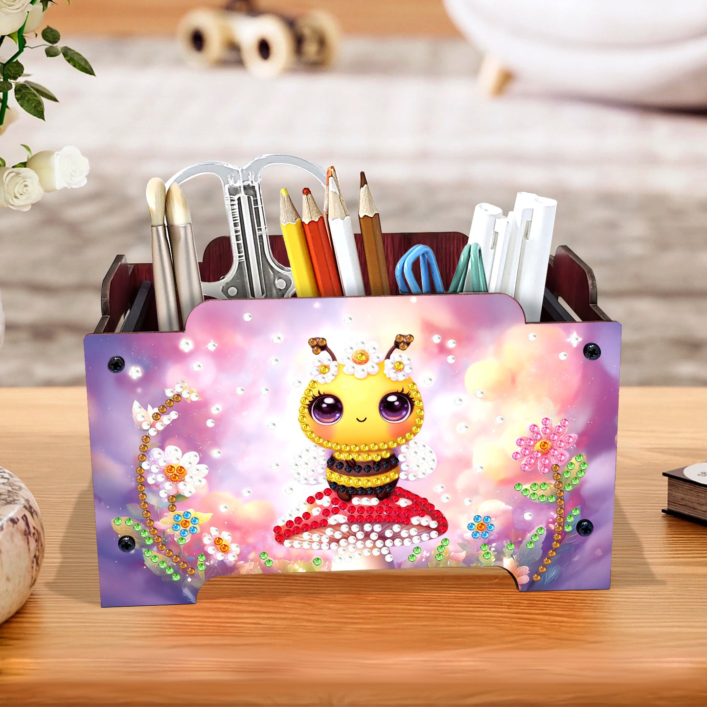 5D DIY Diamond Painting Art Decorative Storage Box Wood Storage Clutch (Bee)