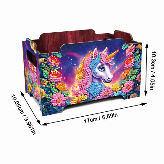 5D DIY Diamond Painting Decorative Storage Box Wood Storage Clutch (Unicorn)