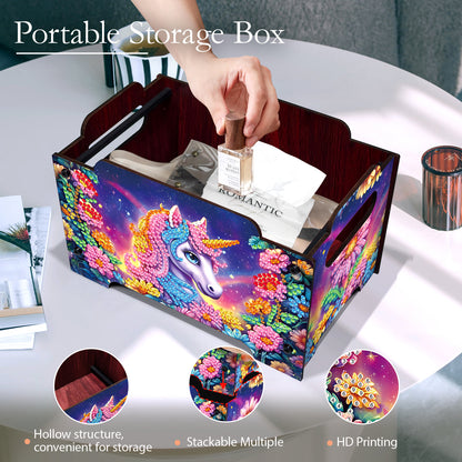 5D DIY Diamond Painting Decorative Storage Box Wood Storage Clutch (Unicorn)