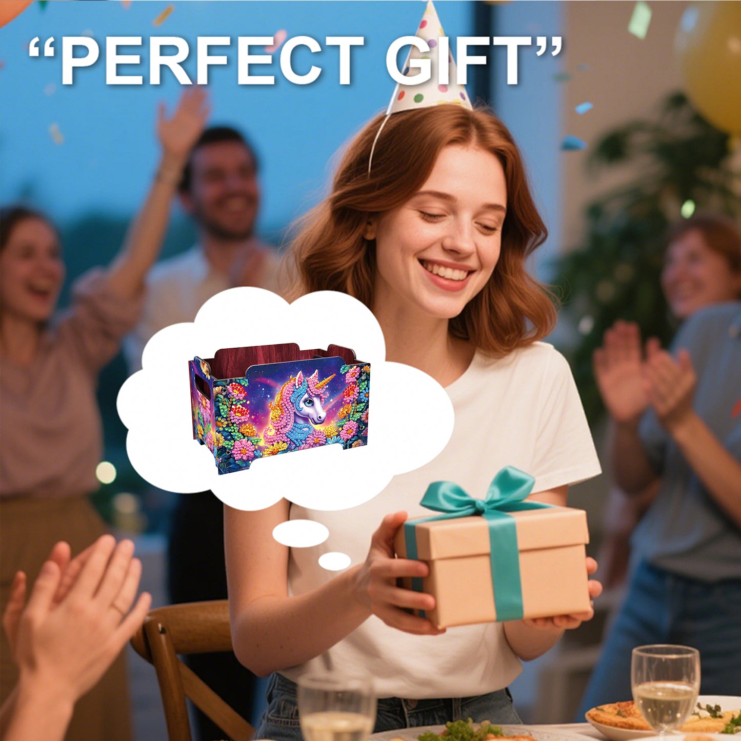 5D DIY Diamond Painting Decorative Storage Box Wood Storage Clutch (Unicorn)