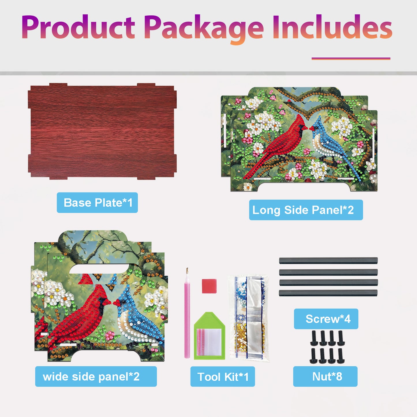5D DIY Diamond Painting Decorative Storage Box Wood Storage Clutch (Cardinal)