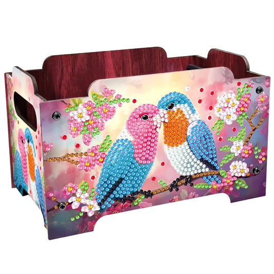 5D DIY Diamond Painting Art Decorative Storage Box Wood Storage Clutch (Bird)