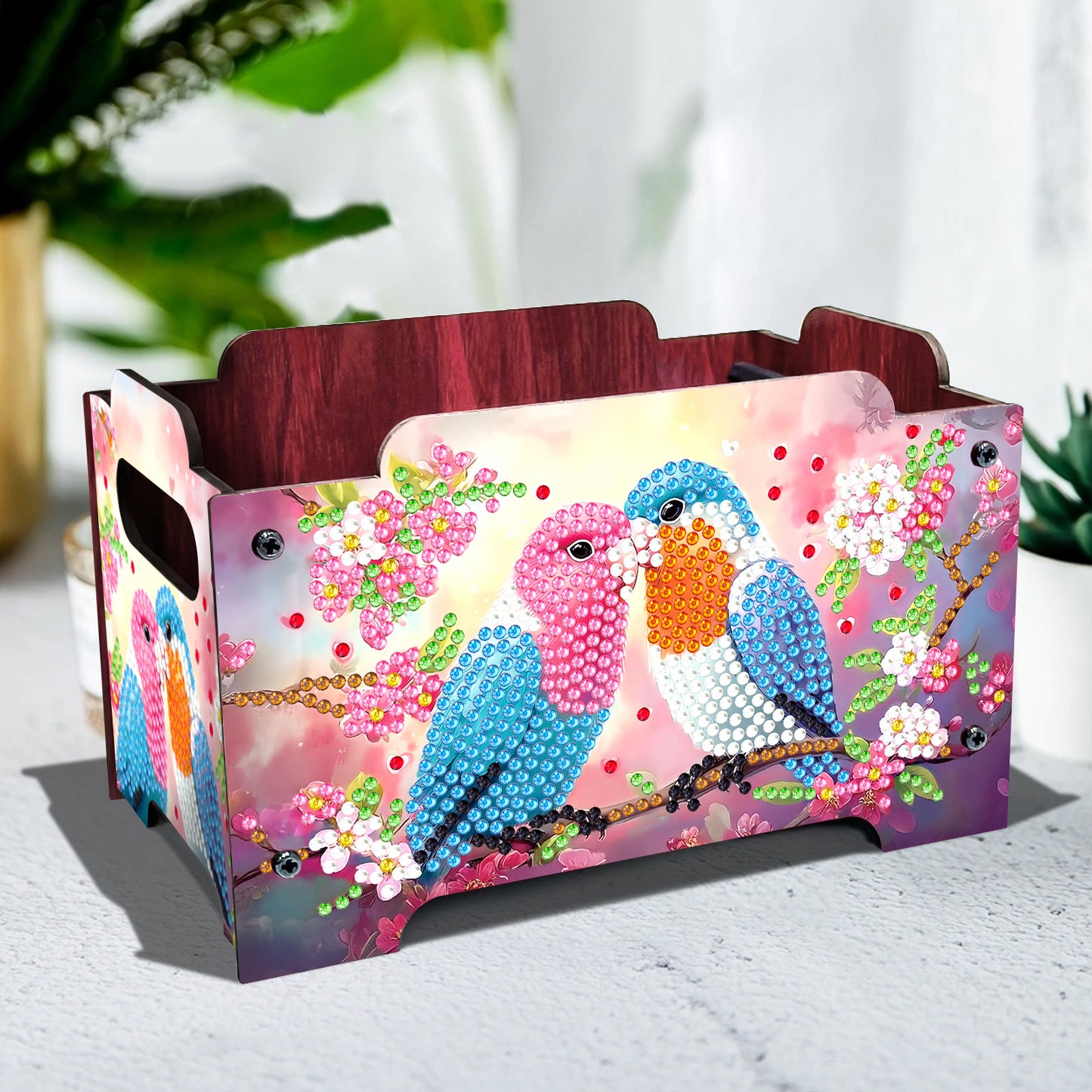 5D DIY Diamond Painting Art Decorative Storage Box Wood Storage Clutch (Bird)