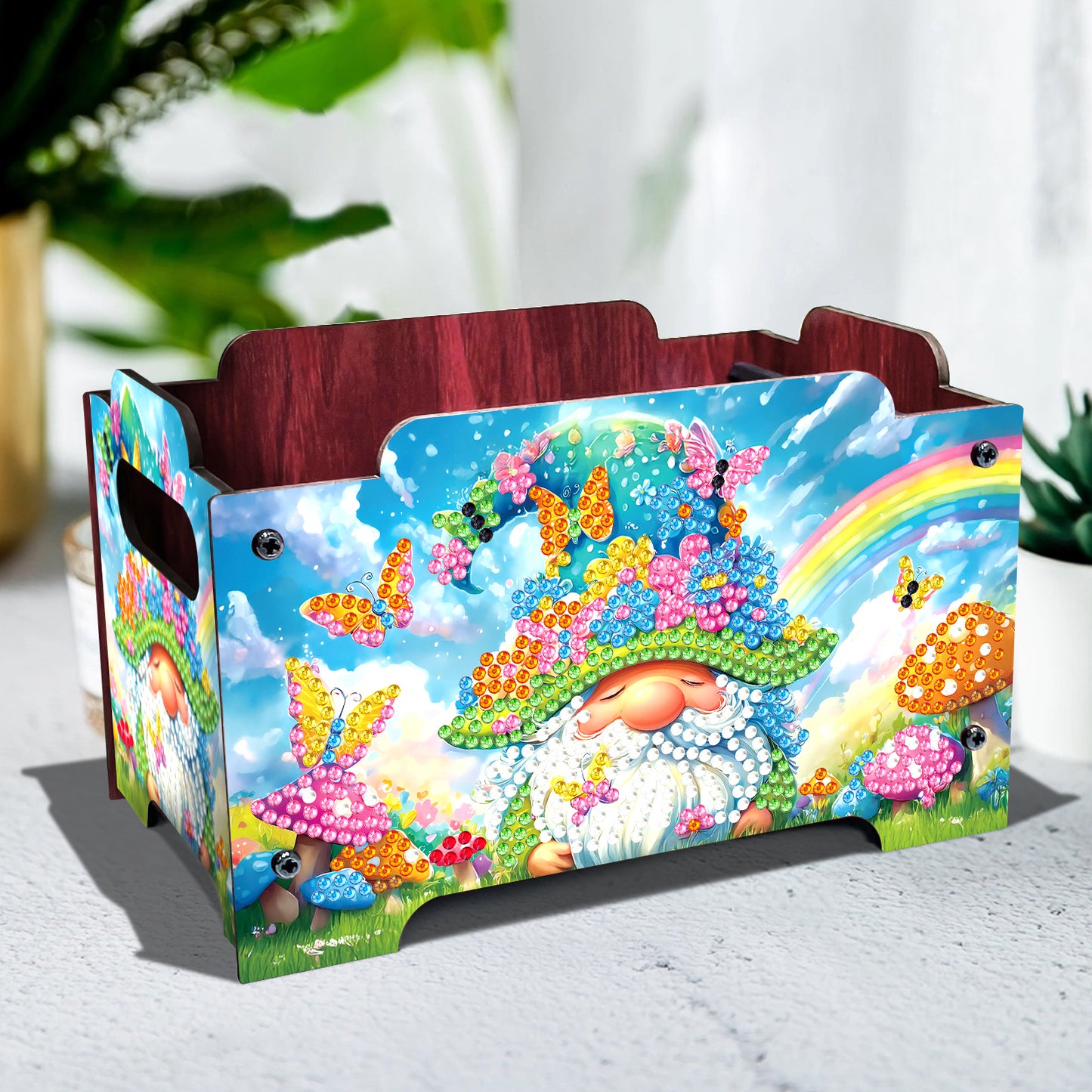 5D DIY Diamond Painting Art Decorative Storage Box Wood Storage Clutch (Gnome)