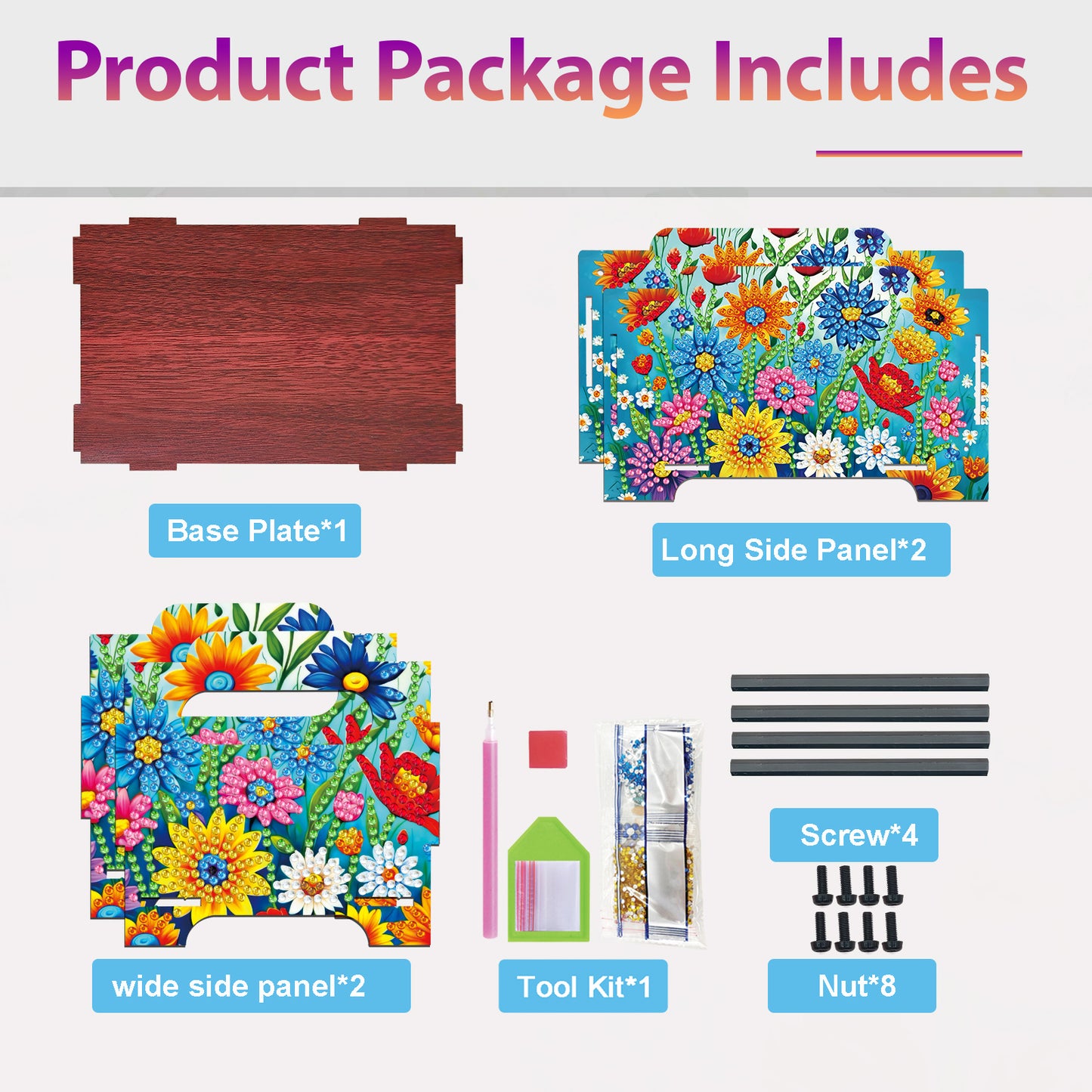 5D DIY Diamond Painting Art Decorative Storage Box Wood Storage Clutch (Flower)